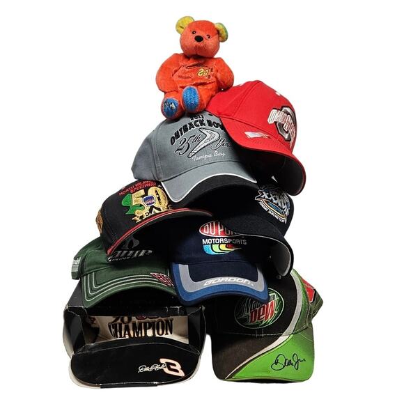 Lot of 8 Sports Hats Nascar Football Earnhardt Gordon Ohio State 1 Beanie Baby - Picture 1 of 10